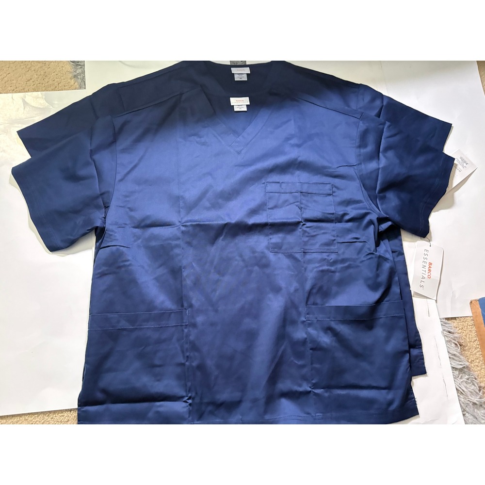 Barco Essentials Scrub Top 2XL‎ Navy V-Neck Plus Size Medical 2 Pack NWT